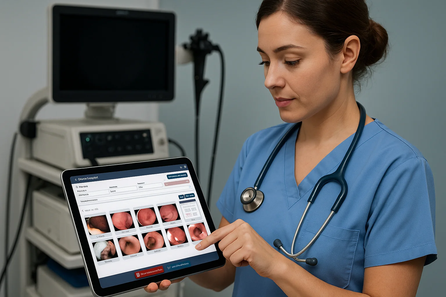 OunasConnect browser UI on tablet, nurse selecting images