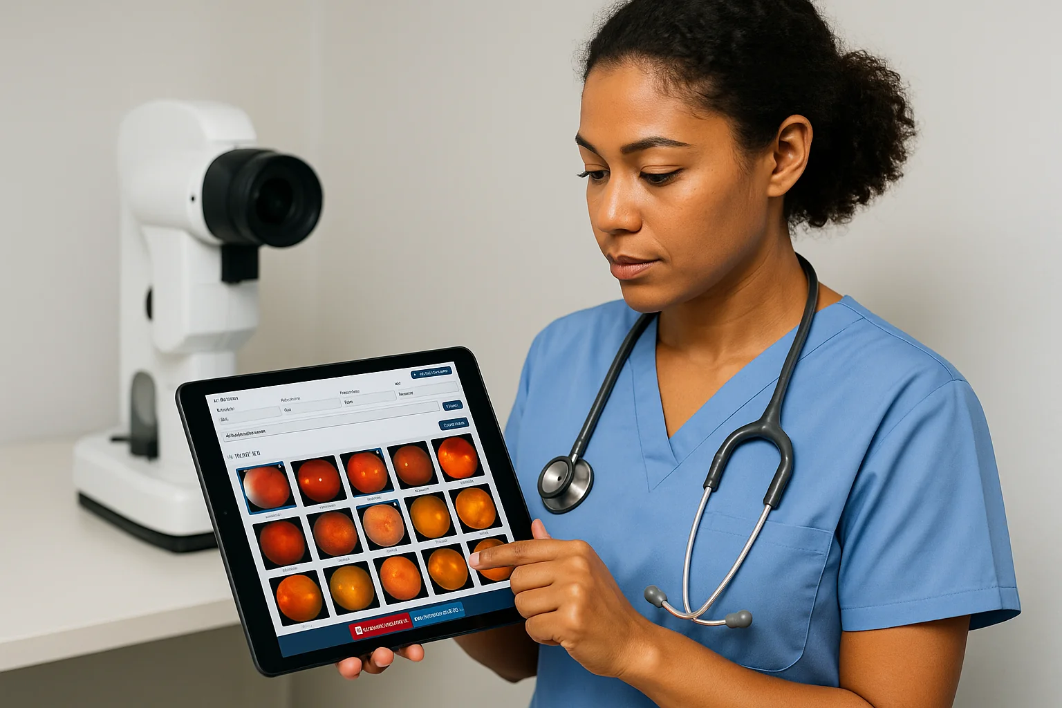 Nurse selecting fundus images on OC